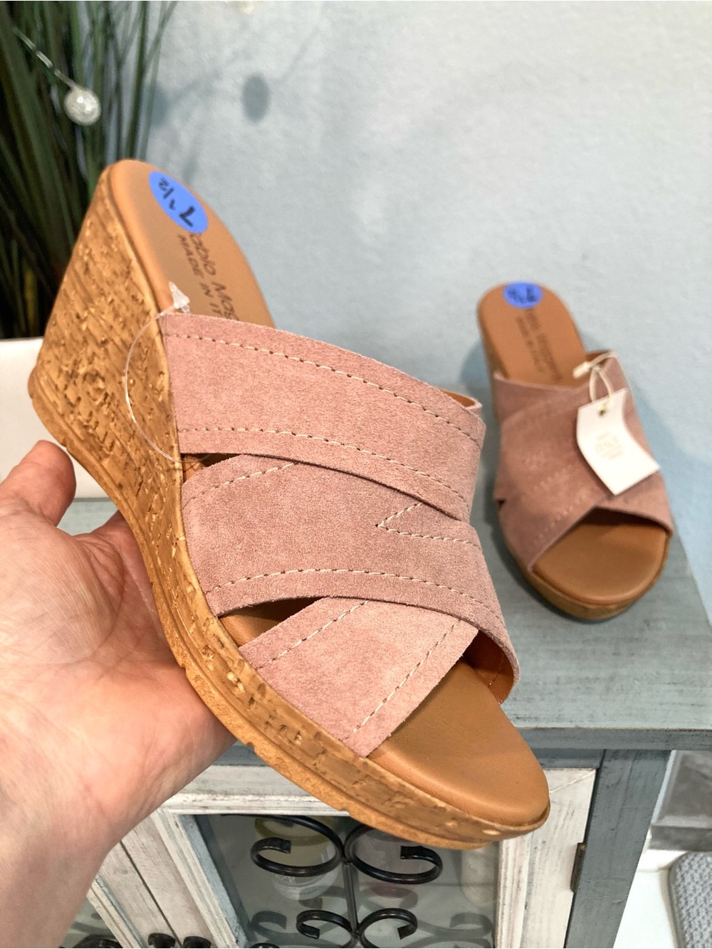 NWT Fabio Maggenti 7.5 Dusty Rose Pink Wedge Espadrilles Genuine Leather